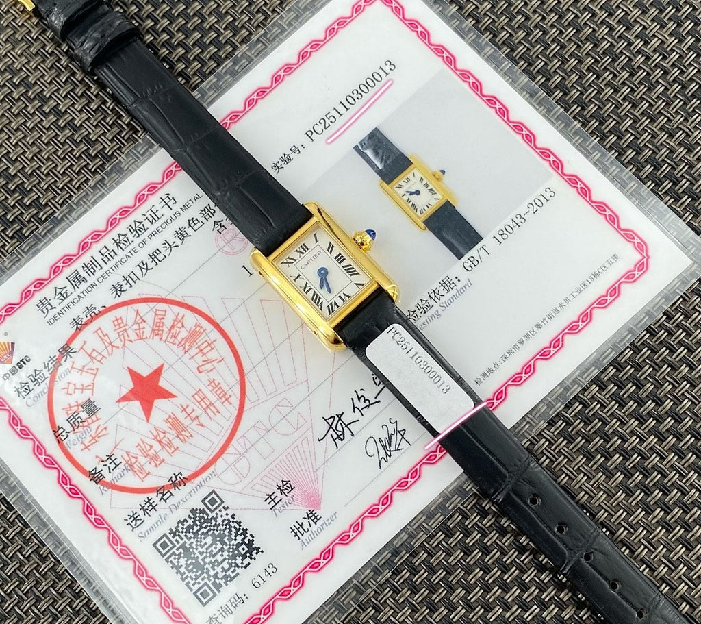Tank Watch – Yellow Gold & Black Leather