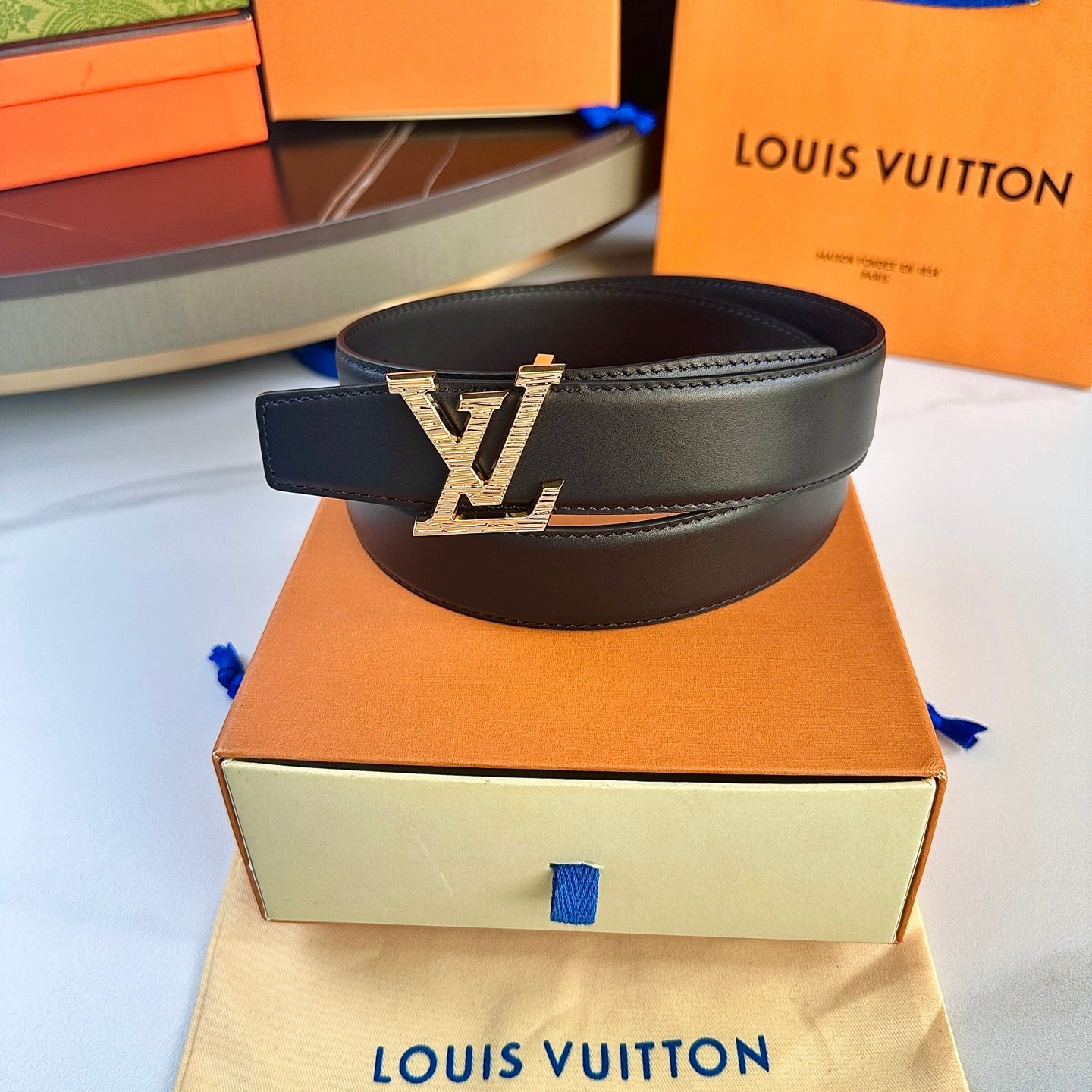 Men's Leather Belt with Gold