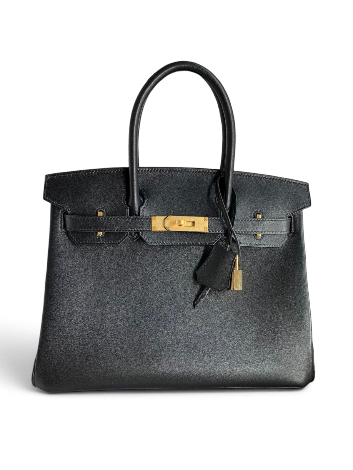 SWORD LUXURY imzalı, altın donanımlı, siyah Swift dana derisi 25 cm Hermès Birkin çanta kutusunda.