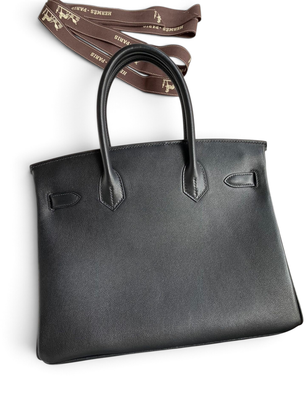 SWORD LUXURY marka siyah Swift dana derisi Hermès Birkin 25cm çanta, kutusu ve kurdelesi ile birlikte.