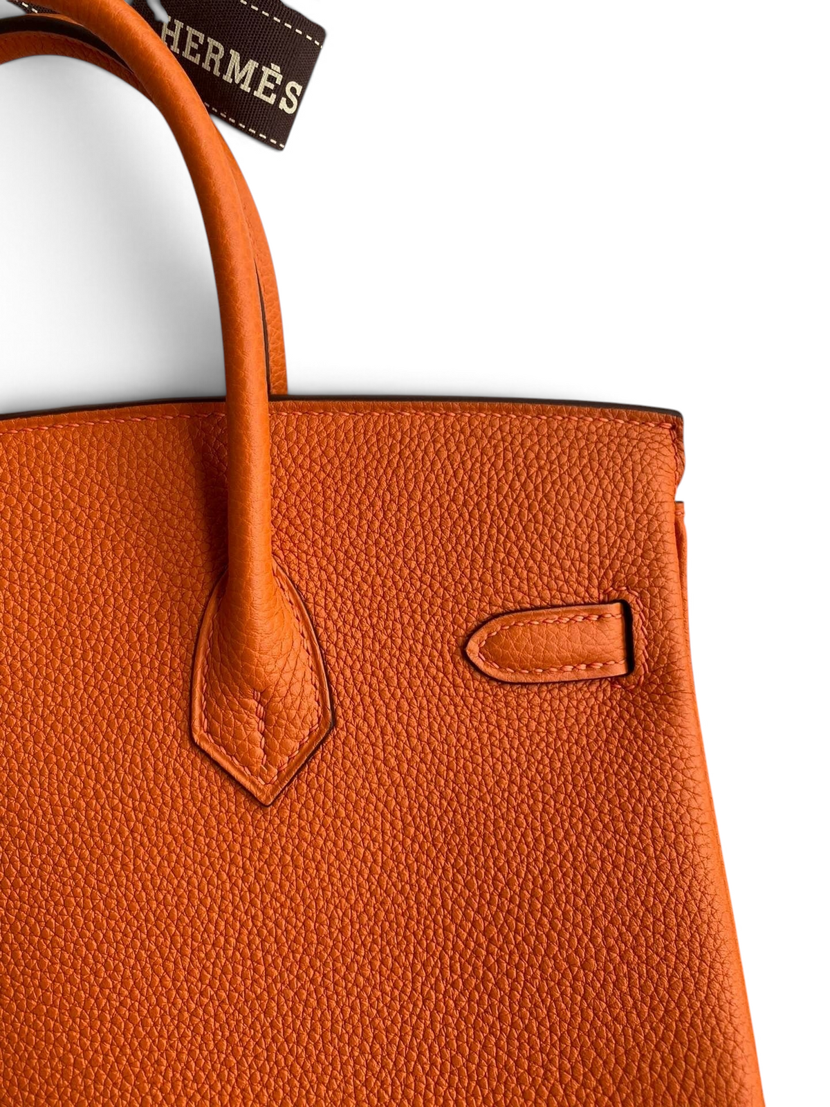 SWORD LUXURY turuncu Togo deri Hermès Birkin çanta detaylı doku ve dikiş görünümü