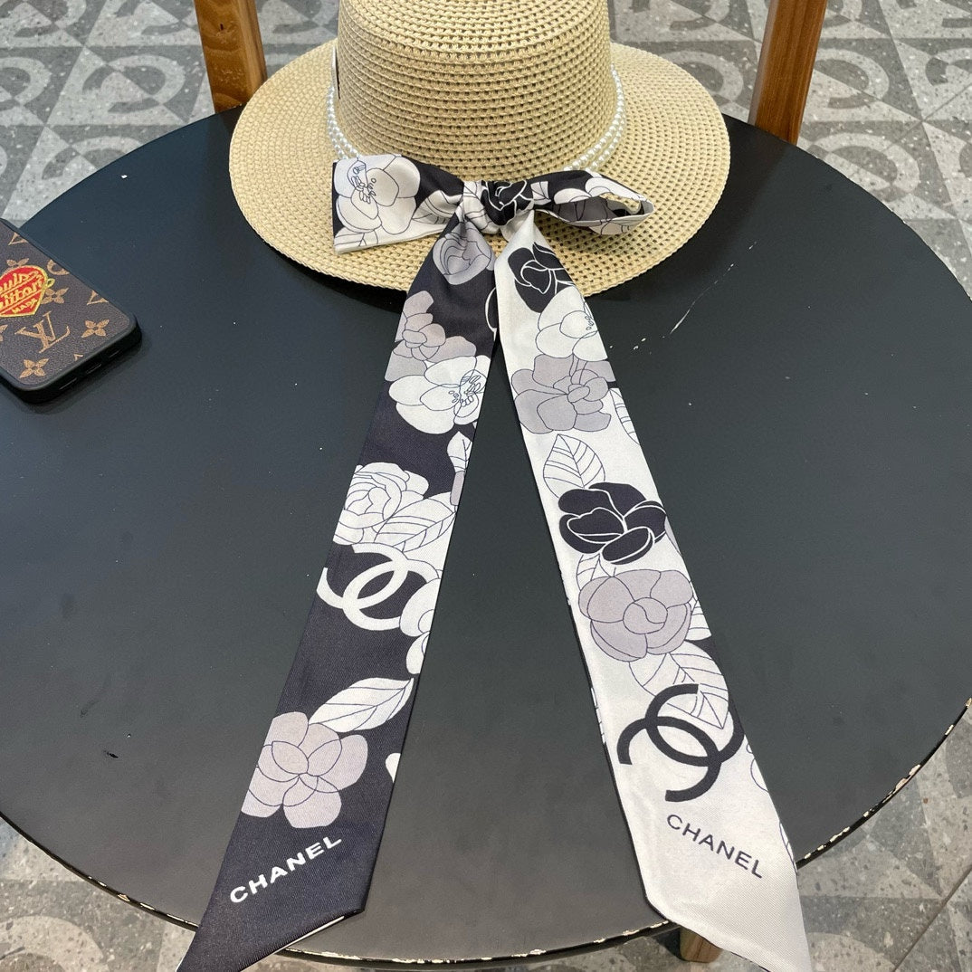 Woven Straw Hat with Pearl Band and Silk Bow Detail