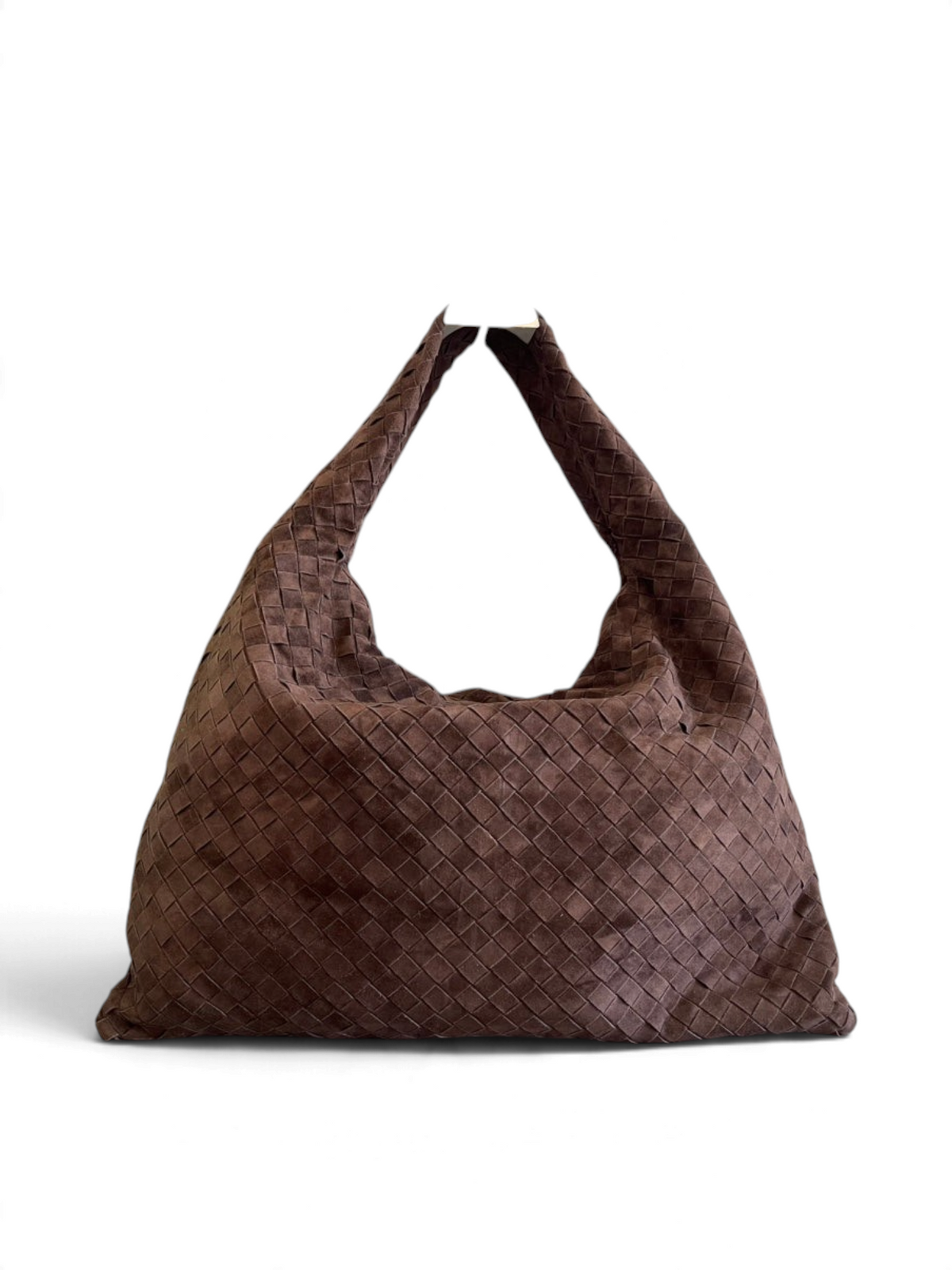 SWORD LUXURY marka, kahverengi, el dokuması deri, büyük boy hobo omuz çantası.