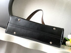 CarryAll Dark Shoulder Bag – Black Lambskin Leather & Monogram Pouch