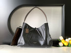 CarryAll Dark Shoulder Bag – Black Lambskin Leather & Monogram Pouch