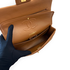 SWORD LUXURY taba rengi kapitone caviar deri Chanel Classic Double Flap çanta iç detay görünümü