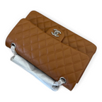 SWORD LUXURY taba rengi kapitone desenli caviar deri Chanel Classic Double Flap çanta