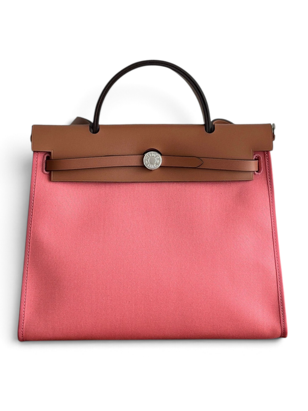 SWORD LUXURY Hermès Herbag 31 pembe kanvas ve kahverengi deri detaylı şık el çantası
