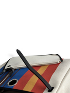 SWORD LUXURY Hermès Herbag 31 çanta, renkli çizgili kanvas gövde ve siyah deri detaylara sahip şık tasarım.