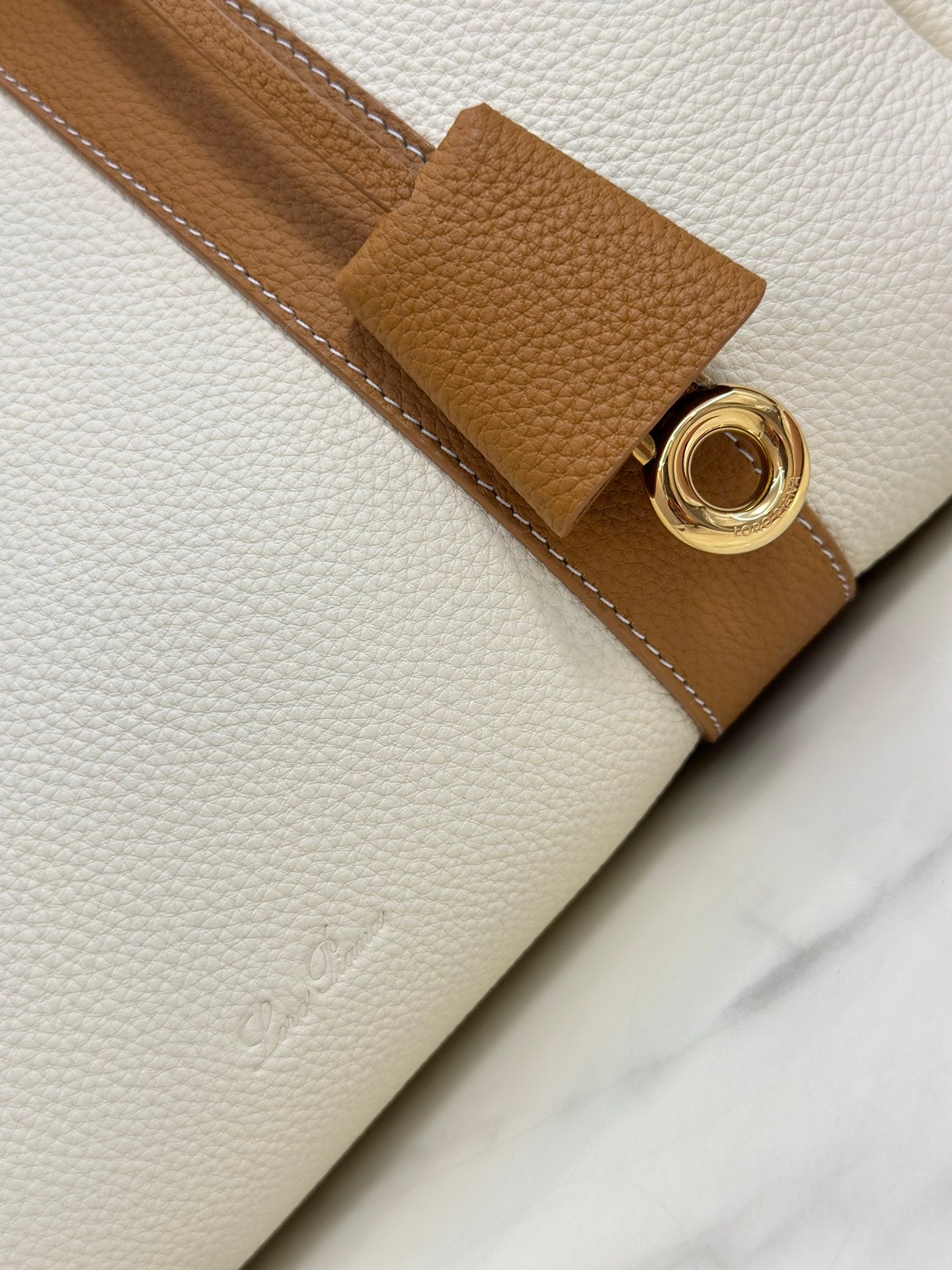 Loom Leather Tote Bag in White and Caramel