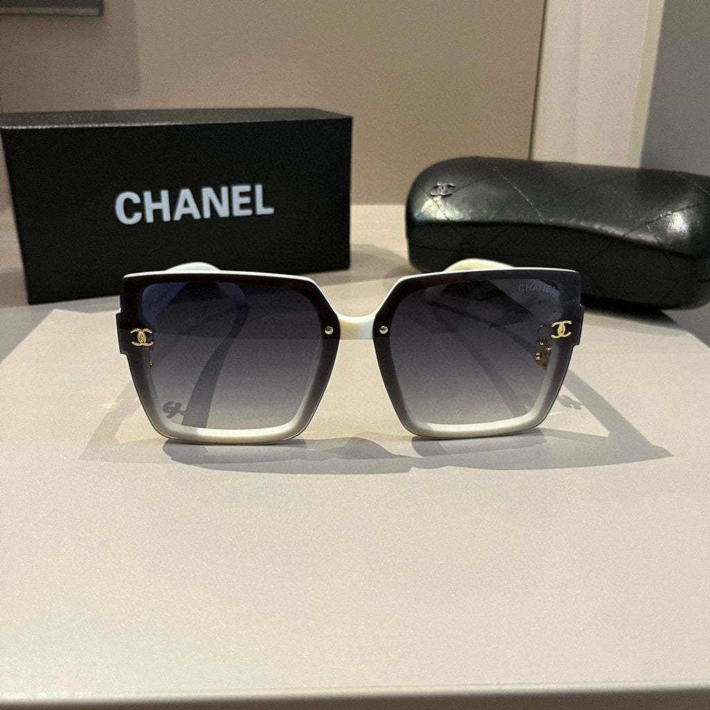 White & Gold Drop-Logo Sunglasses