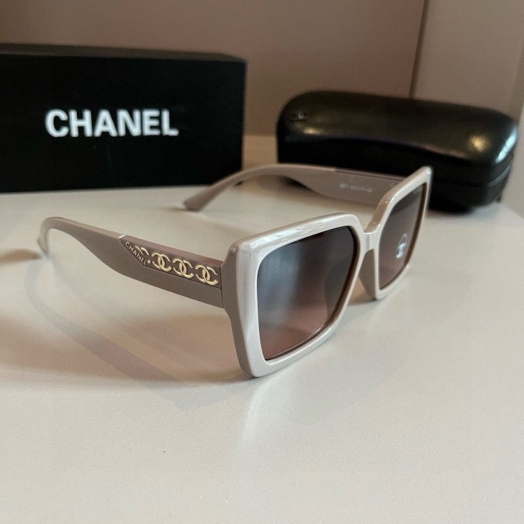 Taupe Chain-Detail Oversized Square Sunglasses