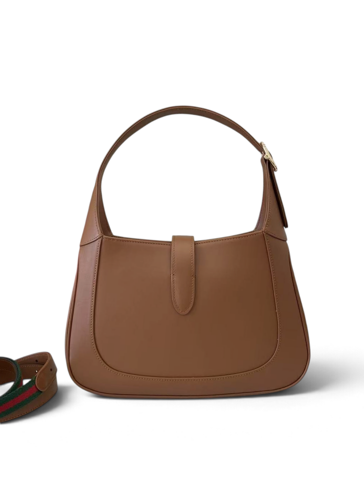 SWORD LUXURY kahverengi deri Gucci Jackie 1961 küçük hobo çanta, piston kilitli ve çıkarılabilir omuz askılı.