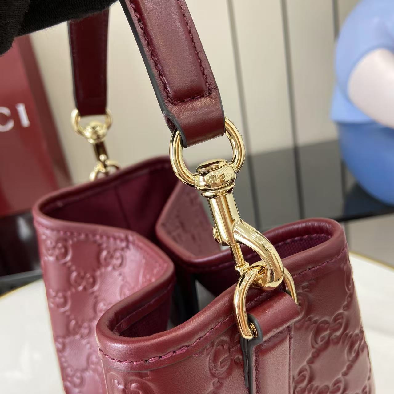 GG Emblem Burgundy Leather Shoulder Bag