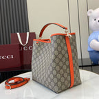 GG Emblem Canvas Shoulder Bag with Orange Leather Trim