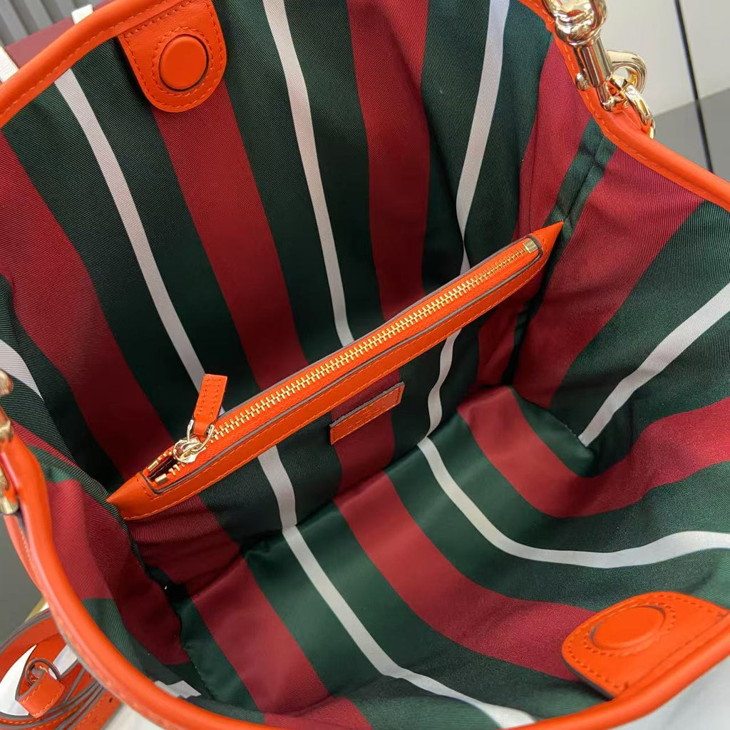 GG Emblem Canvas Shoulder Bag with Orange Leather Trim