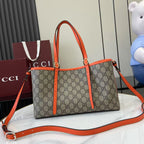 GG Emblem Canvas Tote Bag with Orange Leather Trim