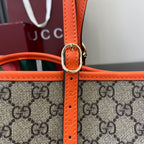 GG Emblem Canvas Tote Bag with Orange Leather Trim