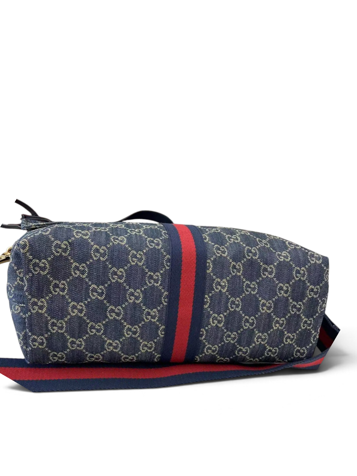 SWORD LUXURY Gucci Giglio GG Supreme kanvas tote çanta, ikonik kırmızı-yeşil web şerit detaylı ve monogram desenli.