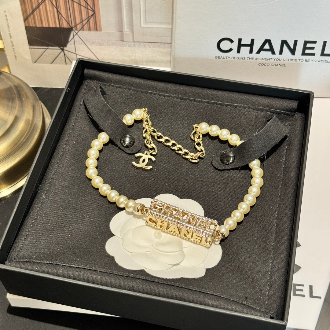 Pearl Chain Logo Necklace