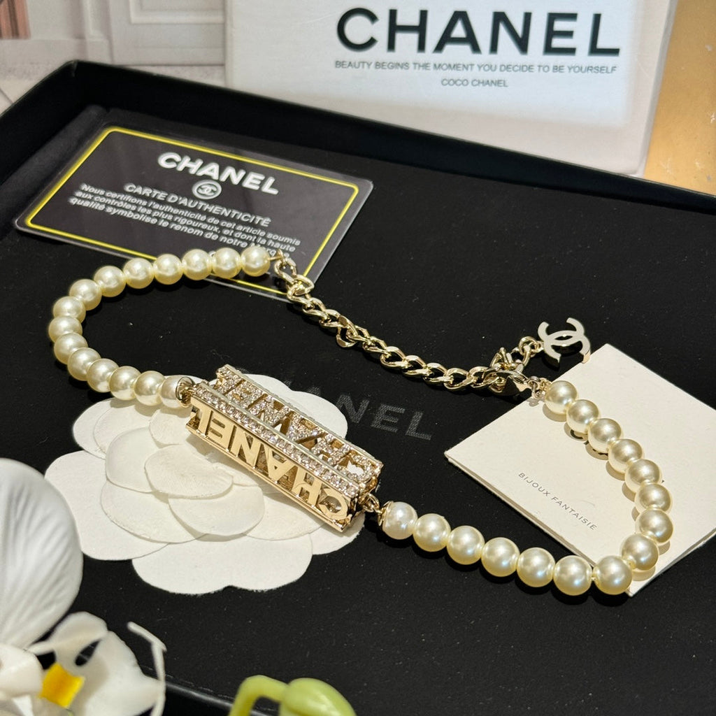 Pearl Chain Logo Necklace