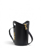 SWORD LUXURY Cassandra mini siyah deri çanta, altın renkli YSL monogram detaylı ve çıkarılabilir omuz askılı.