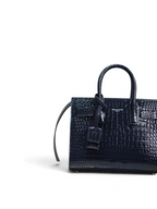 SWORD LUXURY siyah timsah derisi görünümlü Saint Laurent Sac De Jour Nano çanta, yapılandırılmış tasarım ve deri detaylı