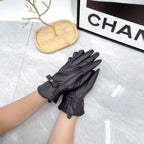 Leather Bow Detail Gloves
