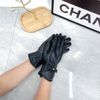 Leather Bow Detail Gloves
