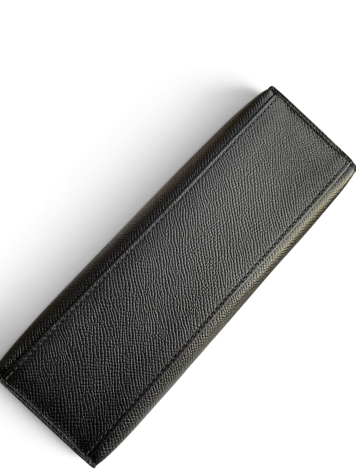SWORD LUXURY Mini Kelly 22cm siyah Epsom deri çanta, kutu içinde detaylı doku görünümü