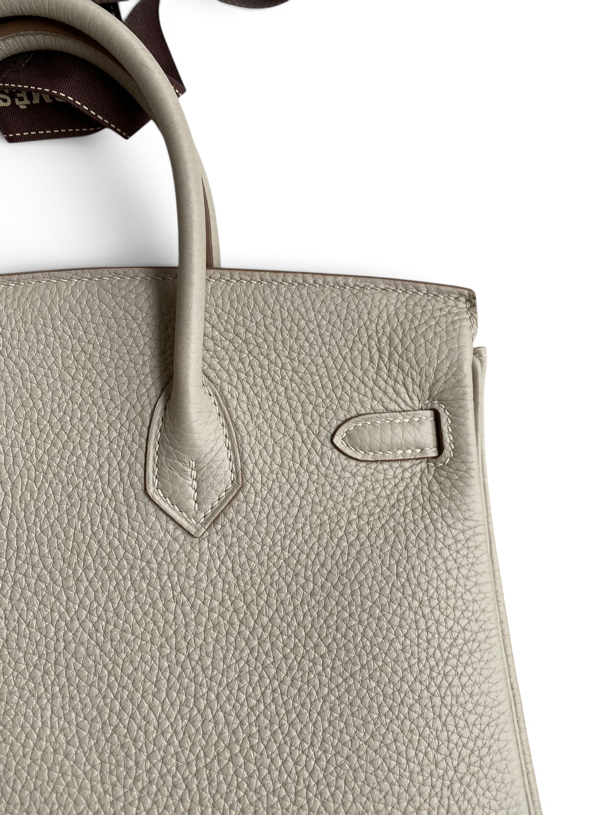 SWORD LUXURY marka, gri renkli, dokulu Togo deri Hermès Birkin 30 çanta detayı.