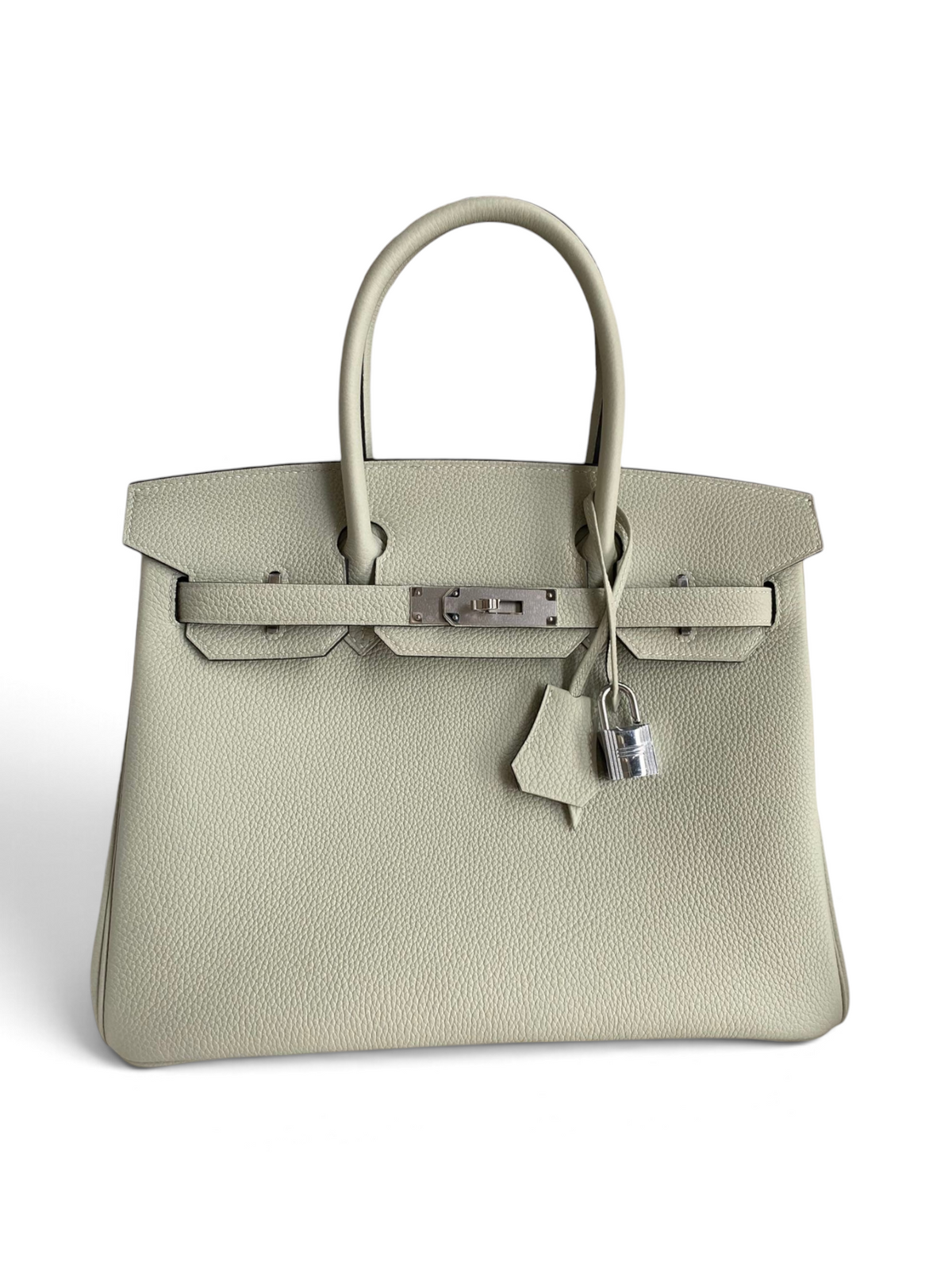 SWORD LUXURY marka, gümüş donanımlı, beyaz Togo deri Hermès Birkin 30 çanta, kutusu ve aksesuarlarıyla birlikte.