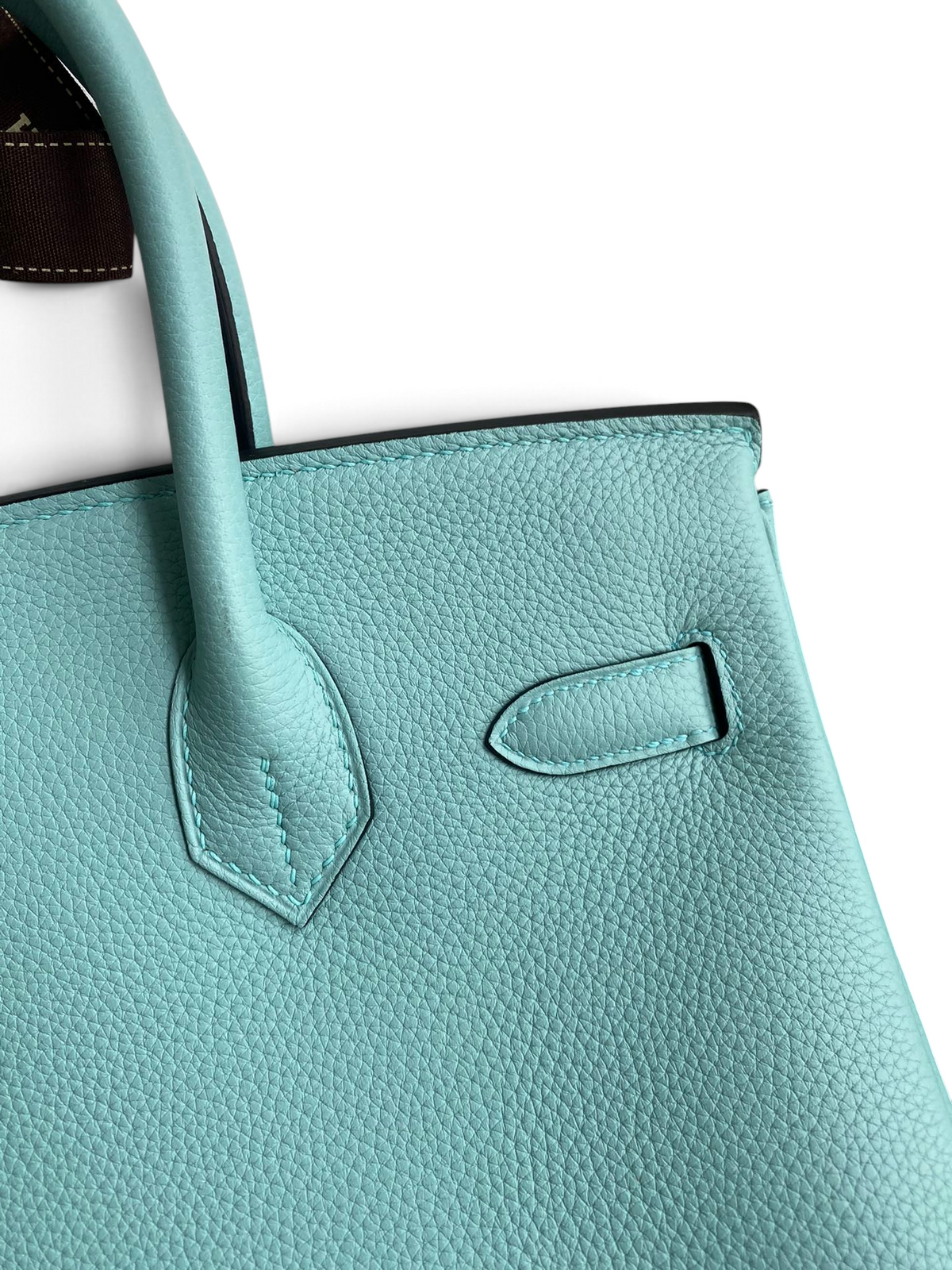 SWORD LUXURY marka turkuaz renkli Togo deri dokulu Hermès Birkin 30 çanta detayı