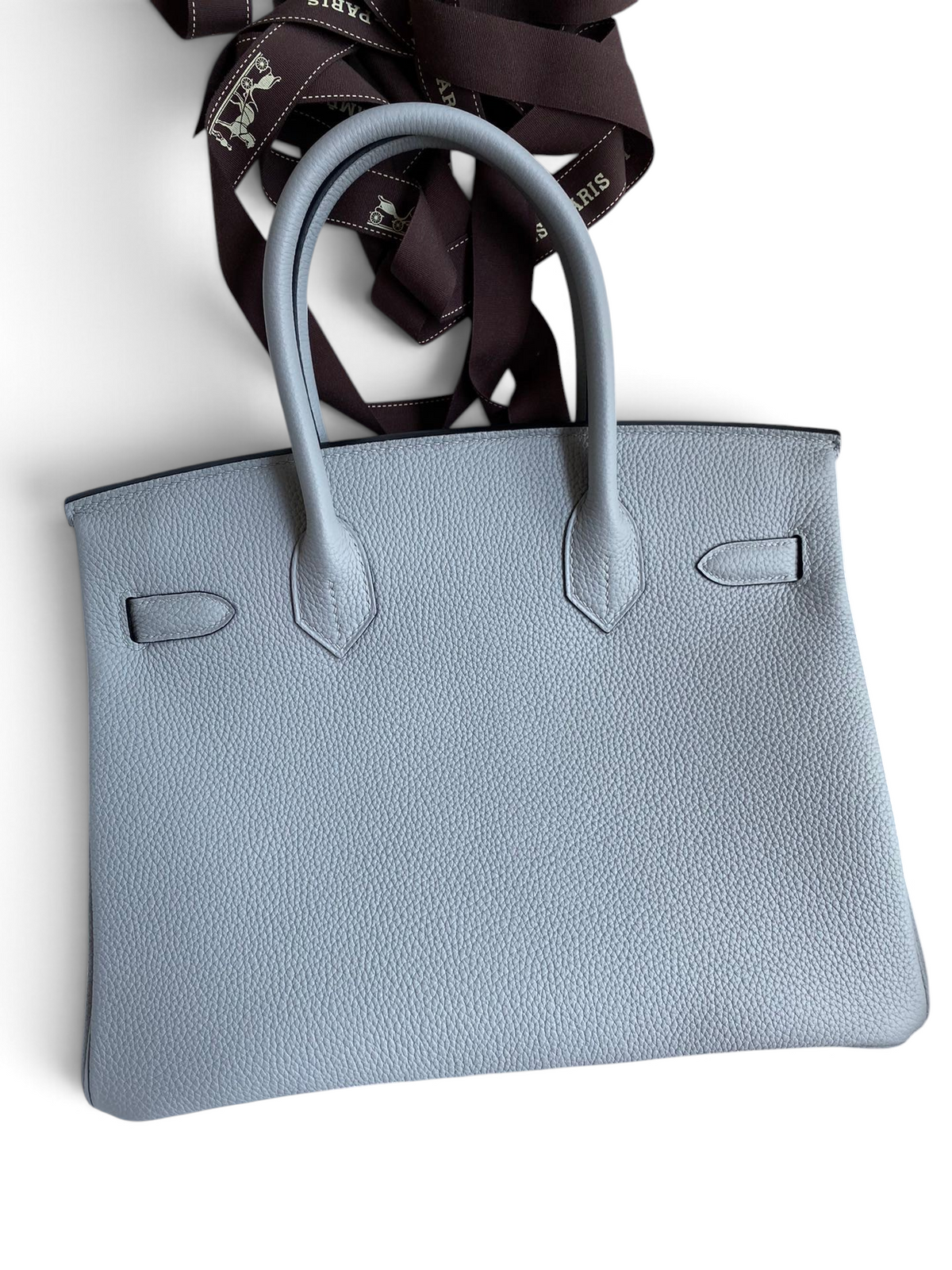 SWORD LUXURY marka, gri renkli, dokulu Togo deri Hermès Birkin 30 çanta, kutusu ve kurdelesi ile birlikte.