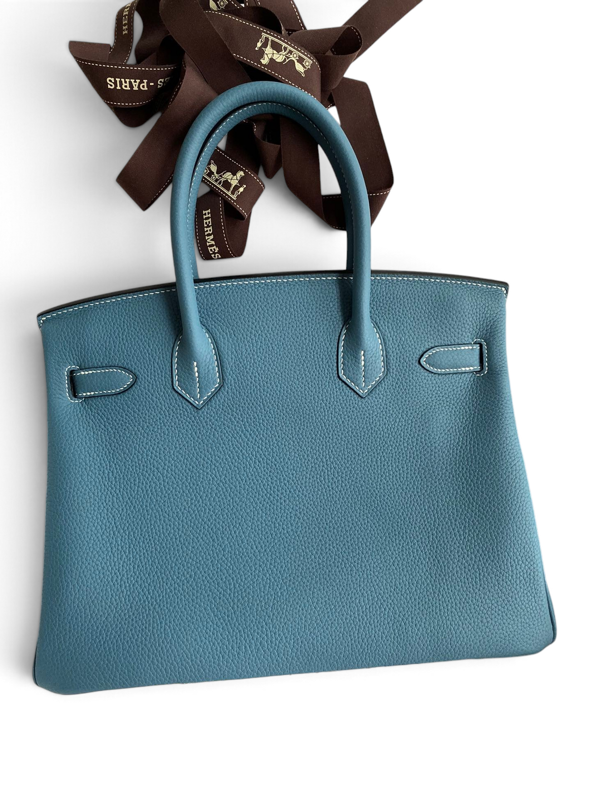 SWORD LUXURY mavi Togo deri Hermès Birkin 30 çanta, kutusu ve aksesuarlarıyla birlikte.