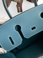 SWORD LUXURY marka mavi Togo deri Hermès Birkin 30 çanta iç detayları ve dikiş işçiliği