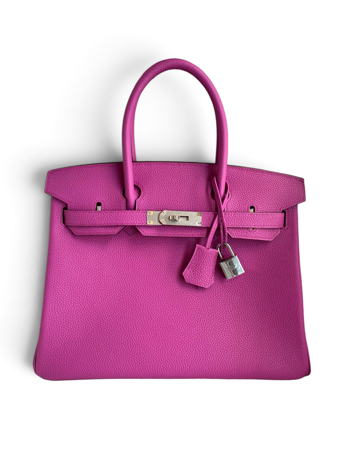 SWORD LUXURY fuşya rengi Togo deri Hermès Birkin 30 çanta, gümüş donanımlı, kilitli ve kutusunda.