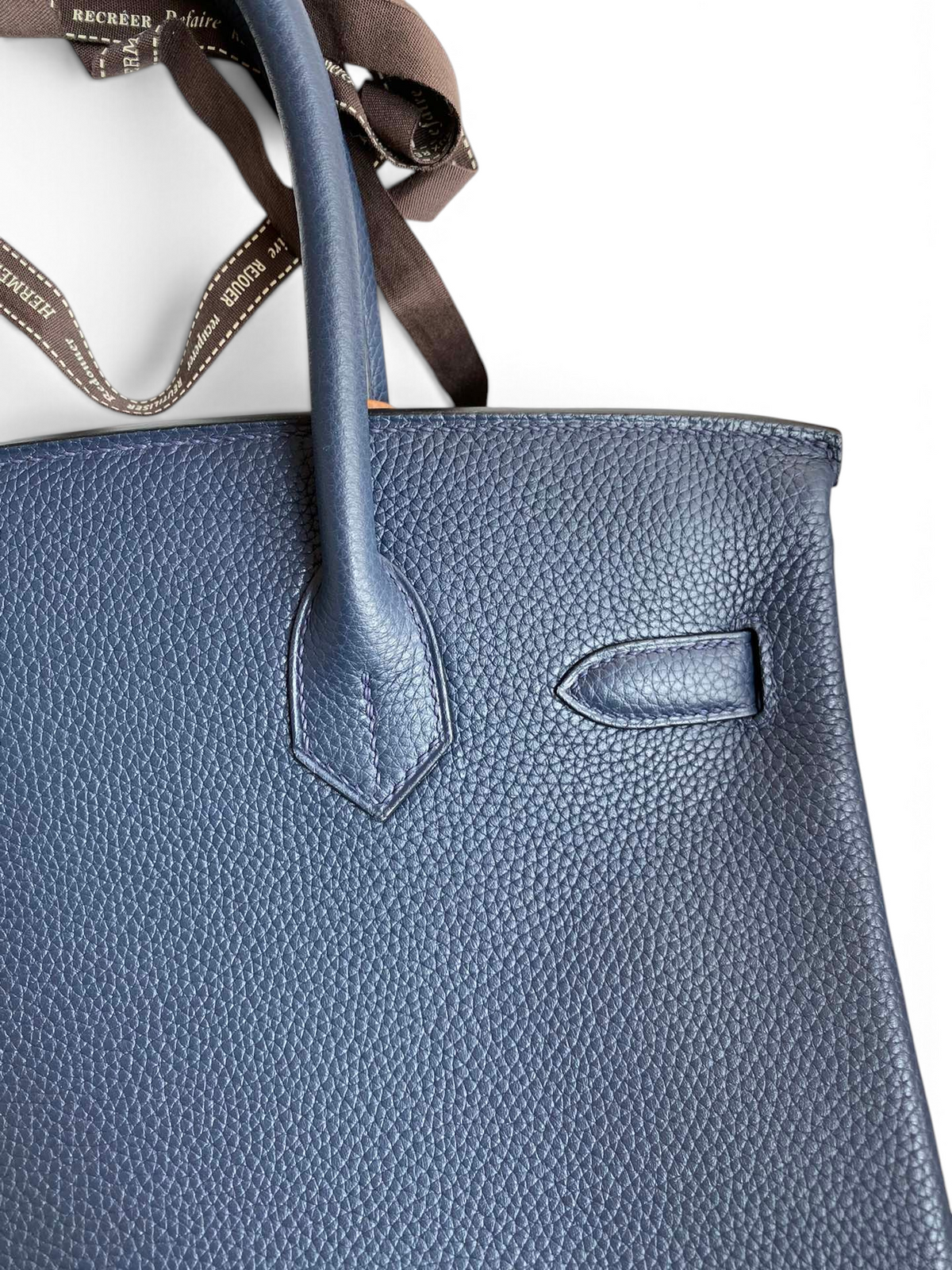 SWORD LUXURY marka lacivert Togo deri dokulu Birkin 30 çanta detayı
