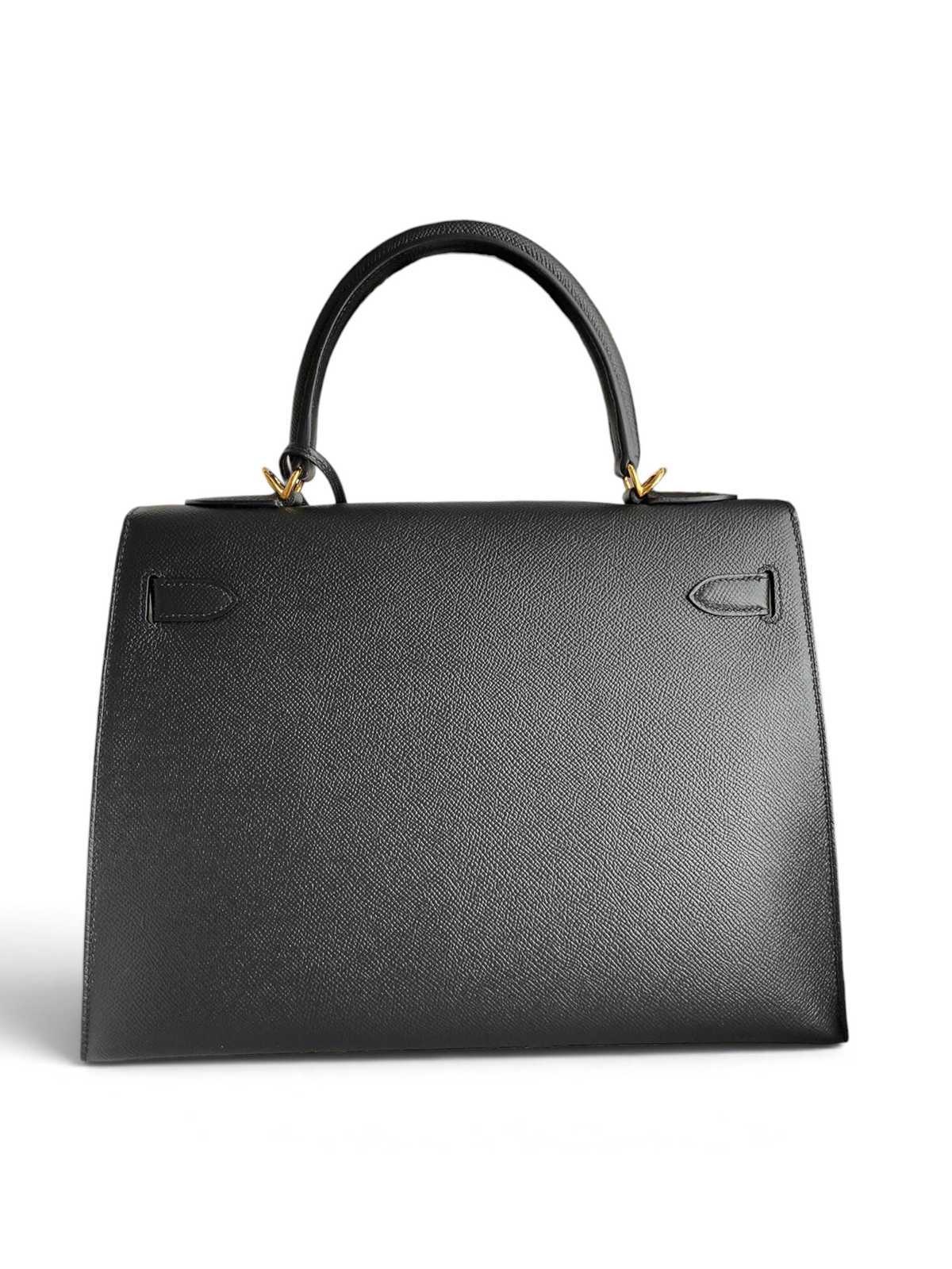SWORD LUXURY marka siyah Epsom deri Hermès Kelly 32cm çanta, kutusunda ve koruyucu kılıfıyla birlikte.