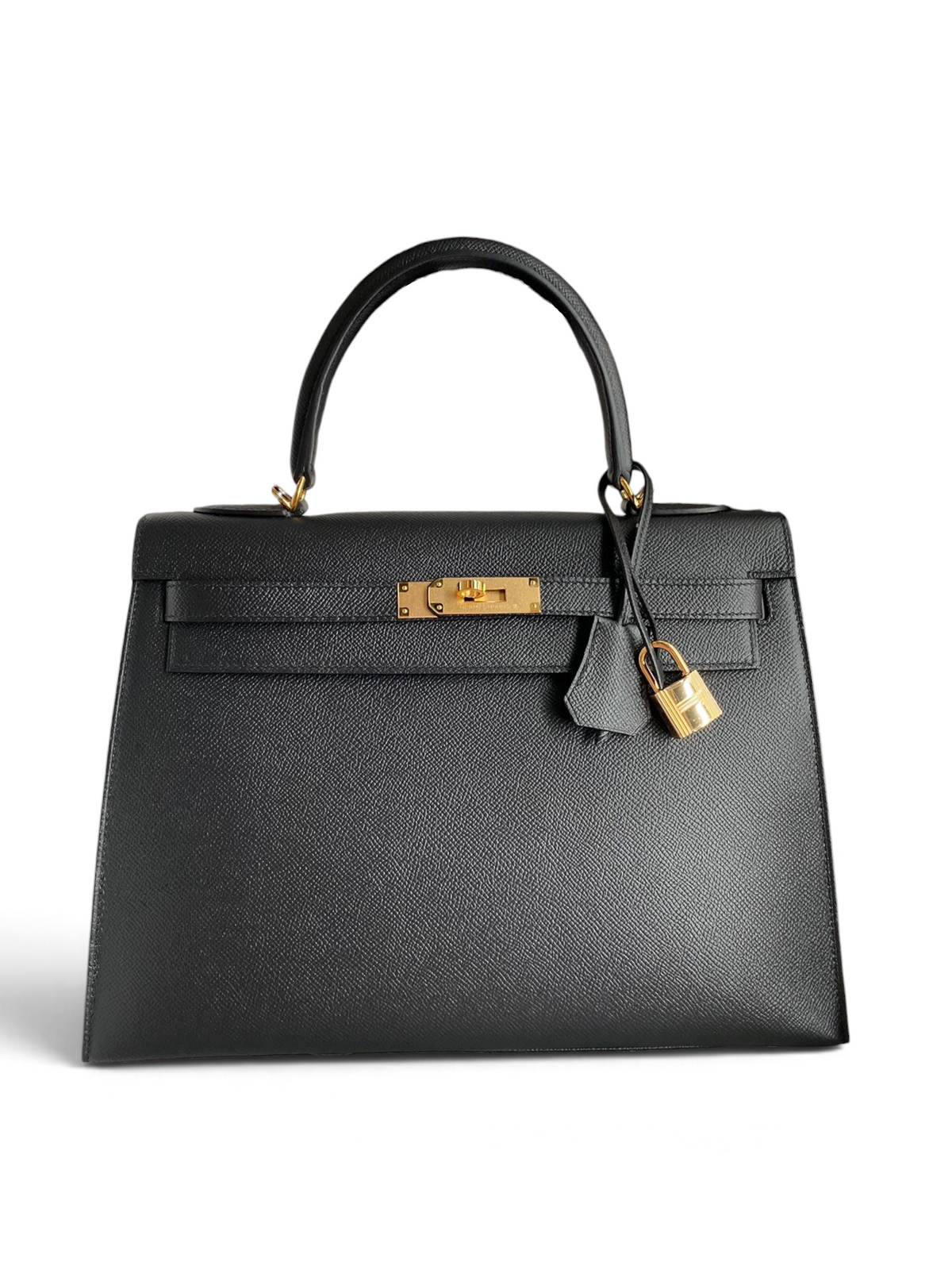 SWORD LUXURY marka, altın donanımlı, siyah Epsom deri 32cm Hermès Kelly çanta, kutusu ve askısı ile birlikte.
