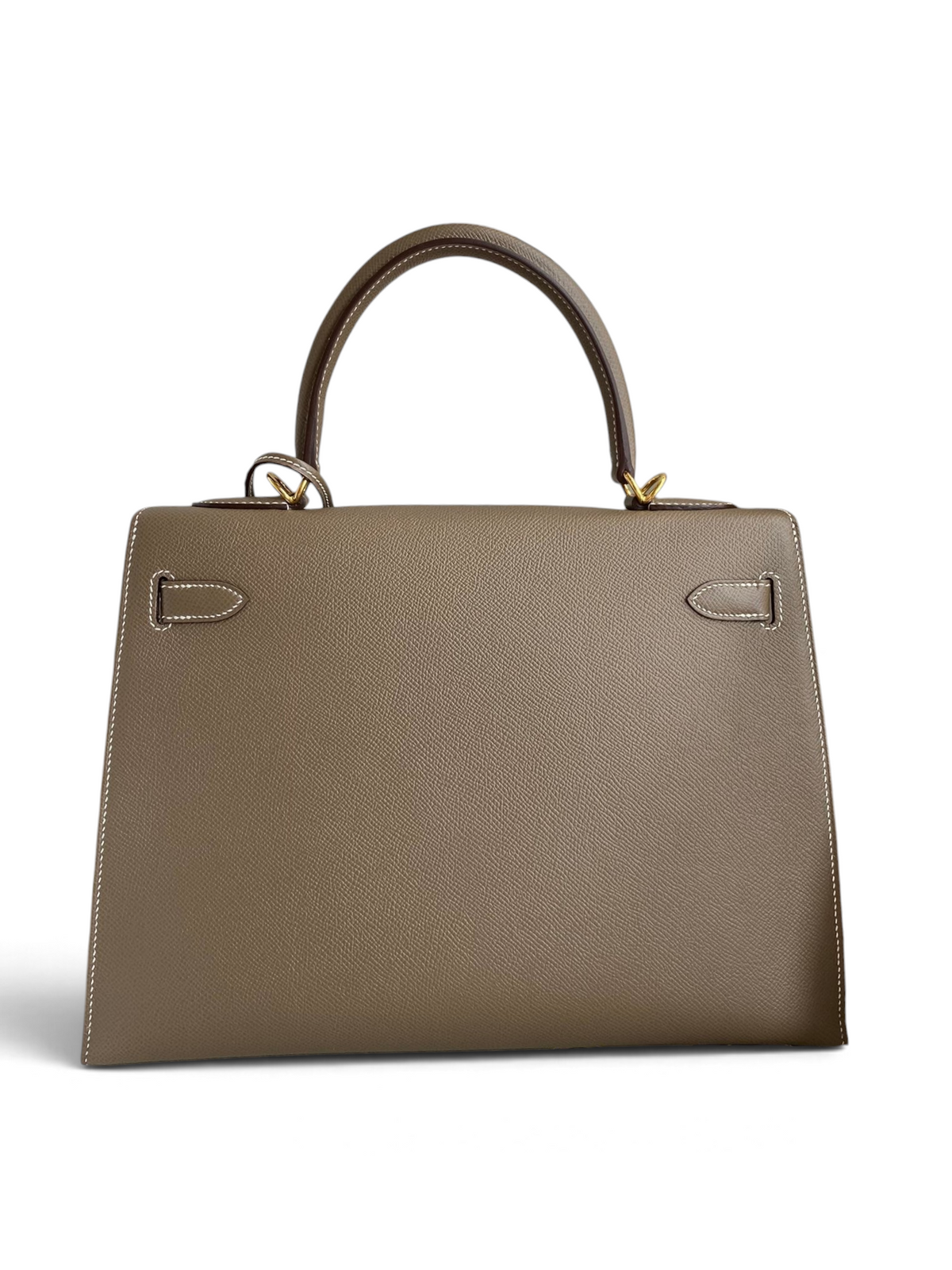 SWORD LUXURY marka, 32 cm boyutunda, taupe renkli, dayanıklı Epsom deriden üretilmiş zarif Hermès Kelly el çantası.