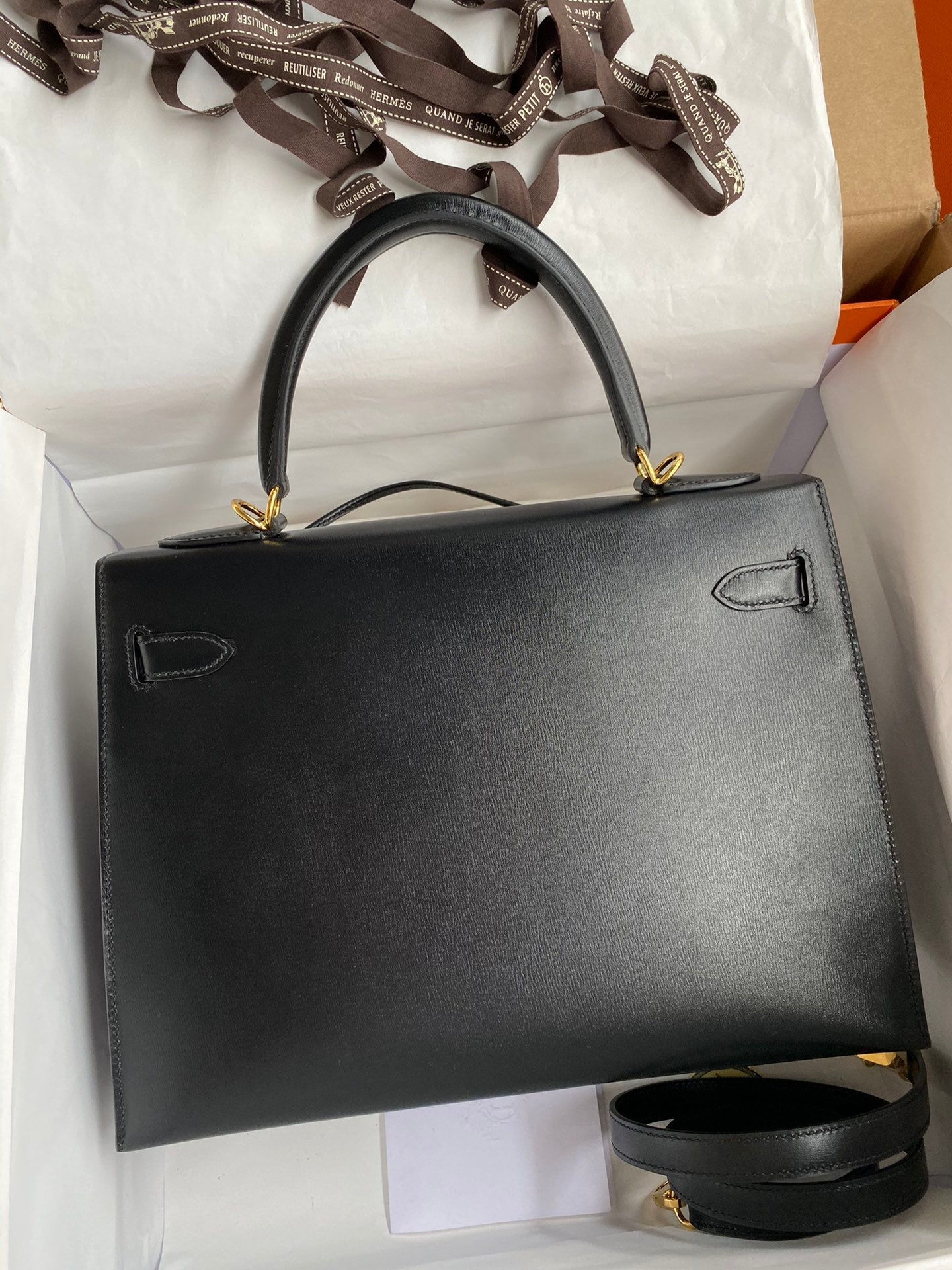 Kelly 32cm Box Leather Handbag