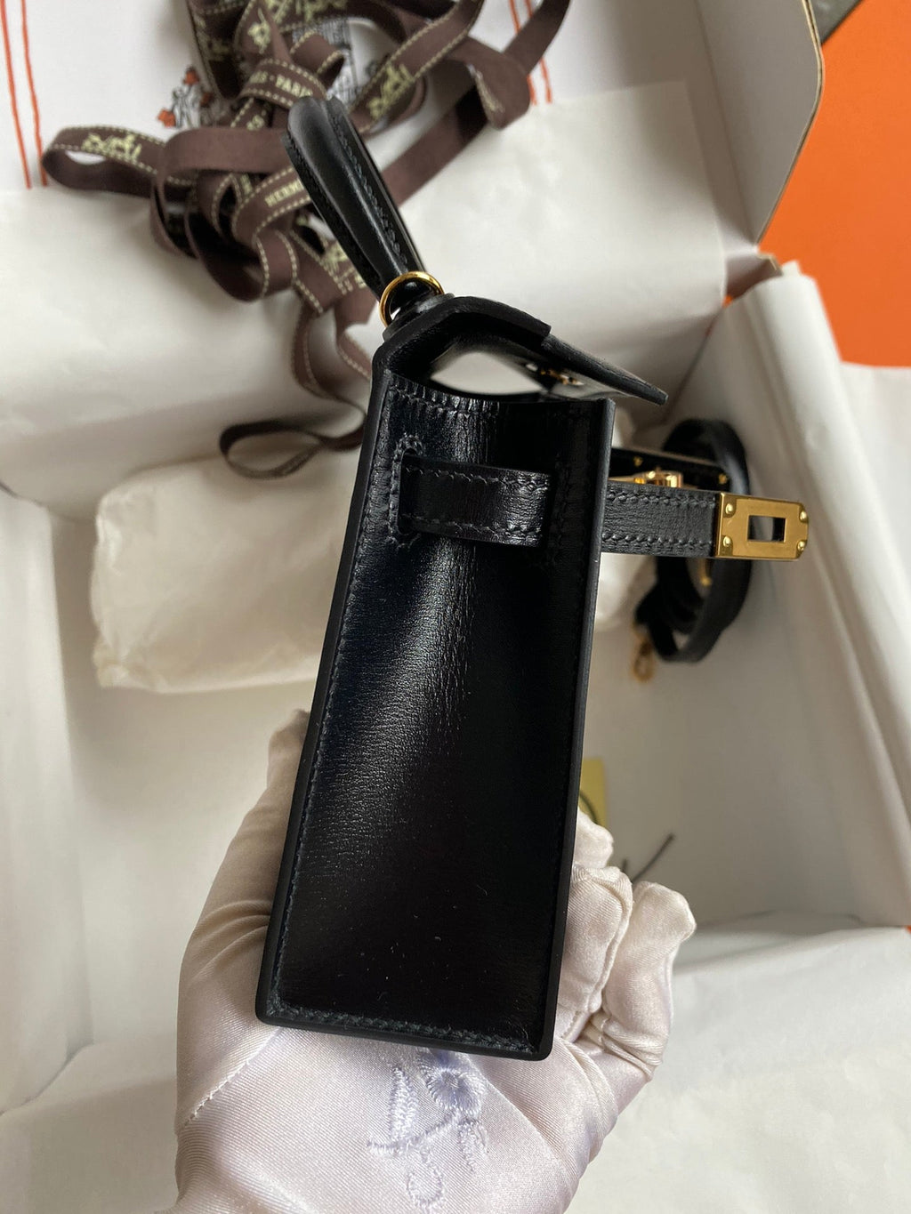 Mini Kelly 19cm Box Leather Handbag