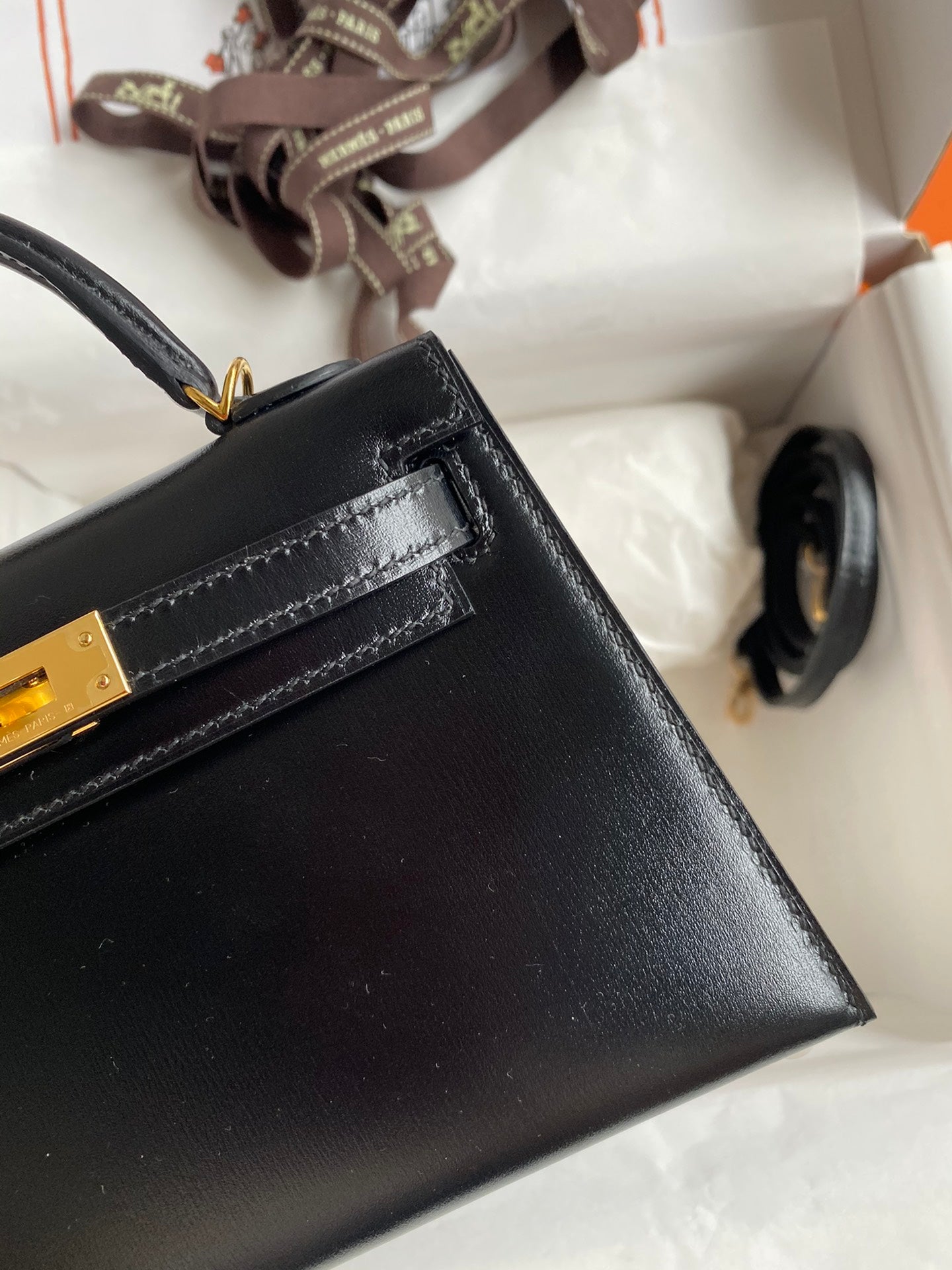 Mini Kelly 19cm Box Leather Handbag