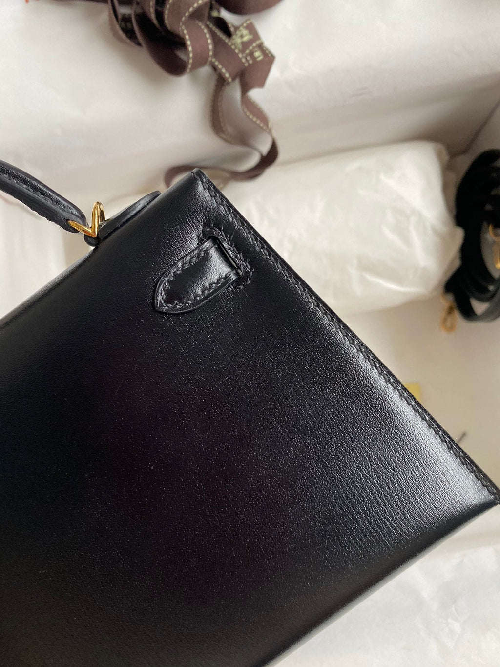Mini Kelly 19cm Box Leather Handbag
