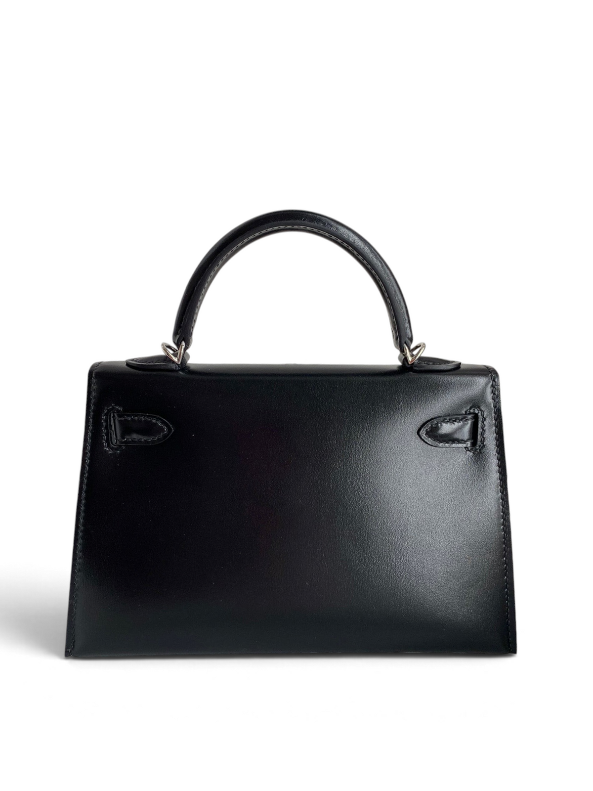 SWORD LUXURY siyah Hermès Mini Kelly 19cm kutu deri çanta, üstten tutmalı ve çıkarılabilir omuz askılı.