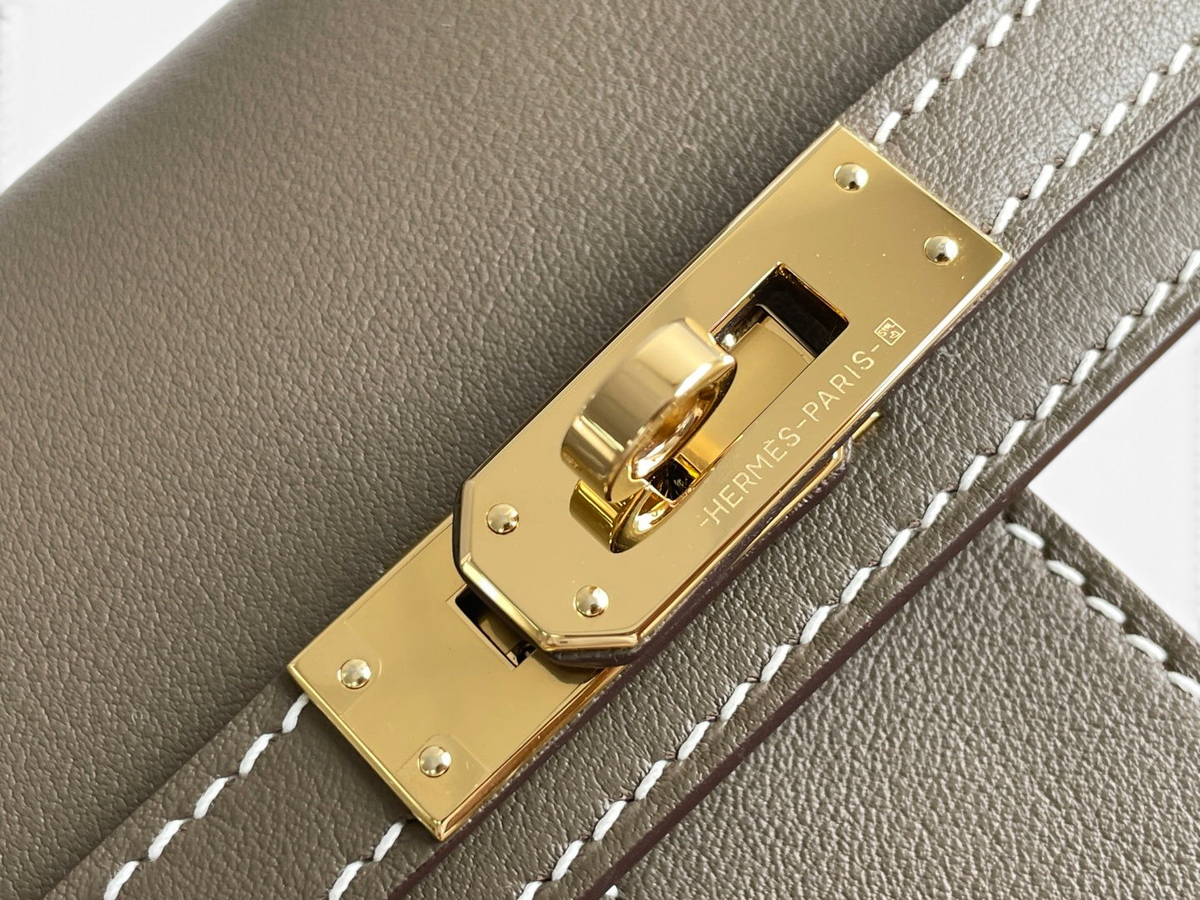 Kelly Picnic Bag 20 cm — Elephant Gray / Gold Hardware image 6