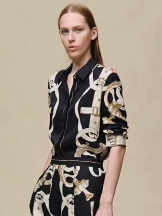 Silk Equestrian Print Shirt – Midnight Edition
