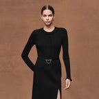 Ribbed Knit Long Sleeve Dress – Structured Elegance
