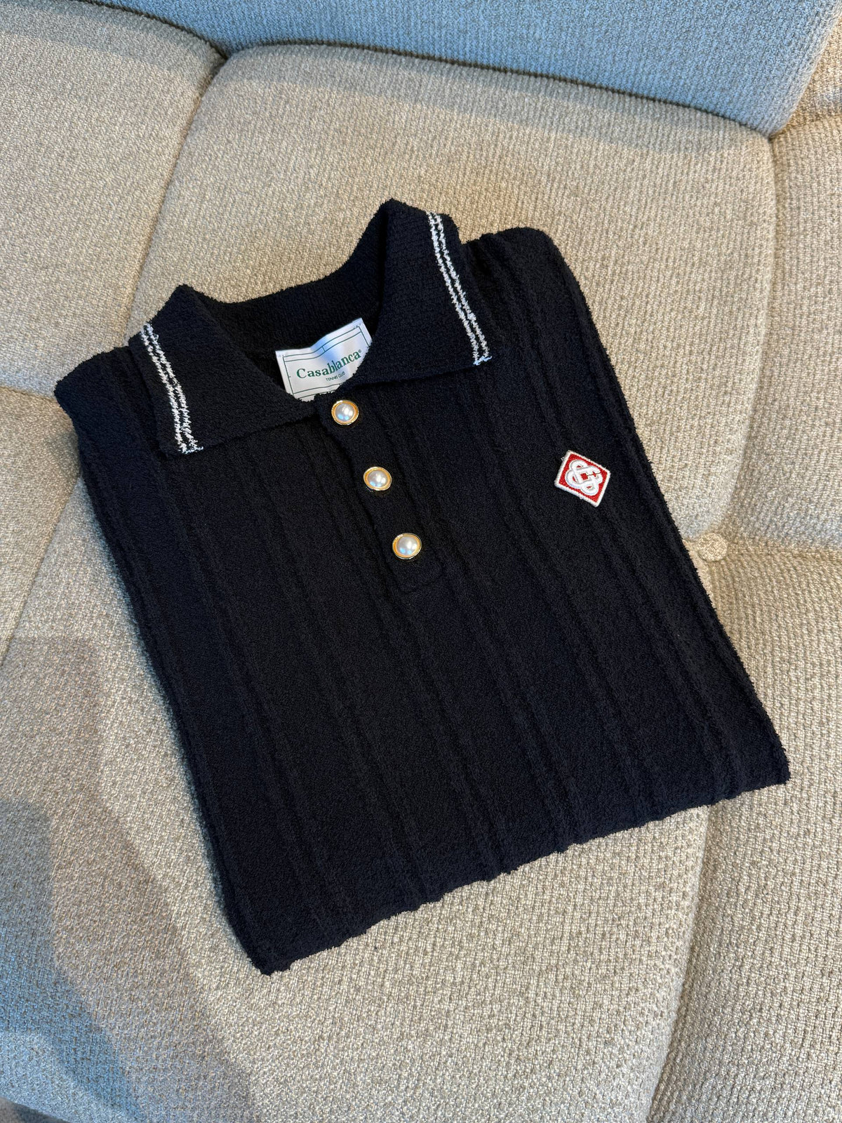 Checked Yoke Boucle Polo Shirt